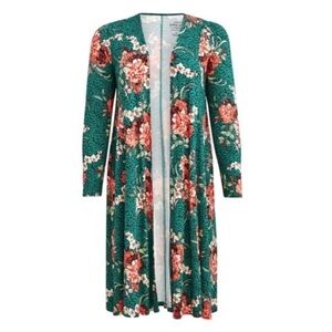 Torrid Super Soft Knit Open Front Duster Cardigan Women’s 2X Green Floral